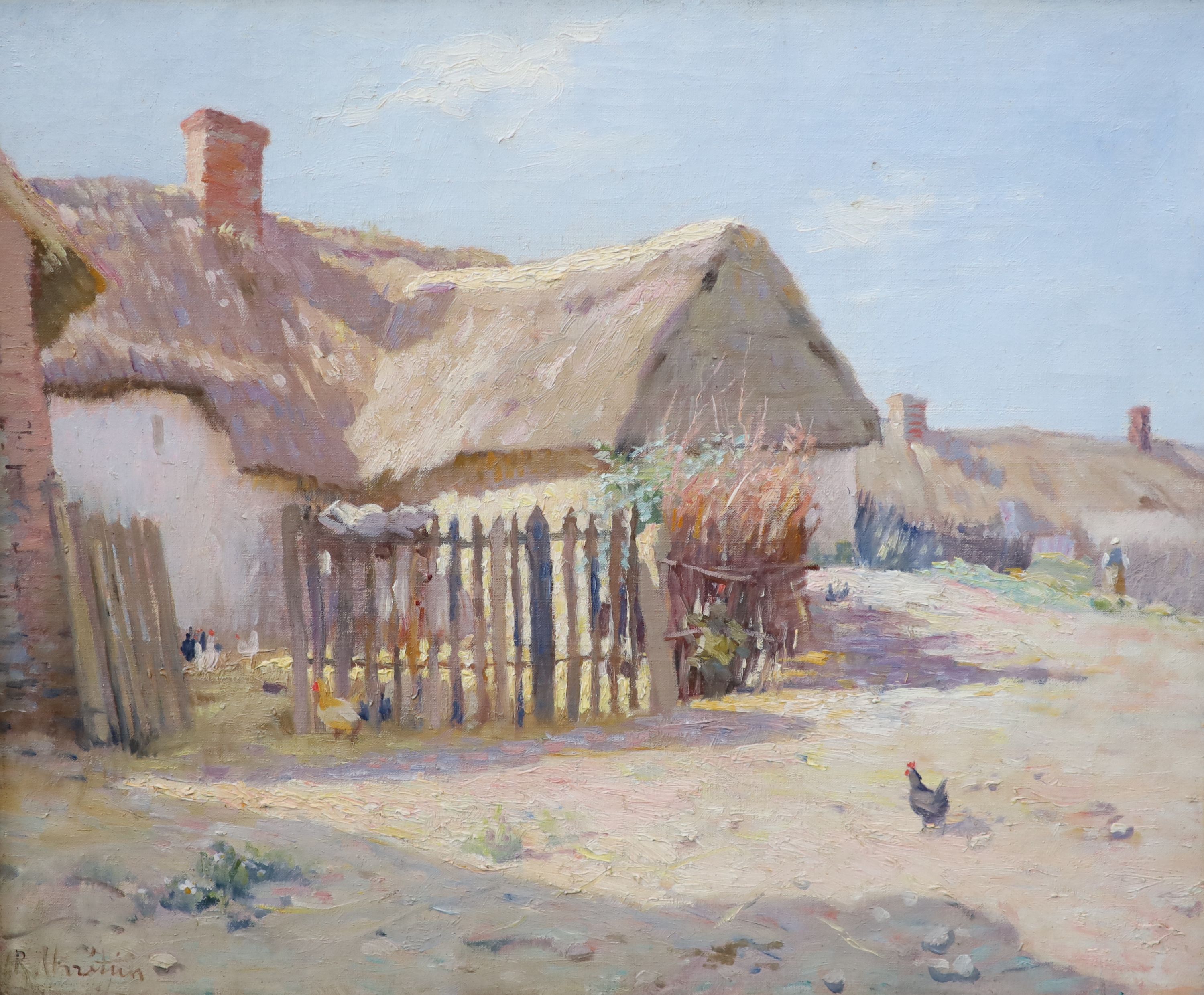 René-Louis Chrétien (French, 1867-1942), Chickens in a farmyard, Oil on canvas, 37 x 45cm.